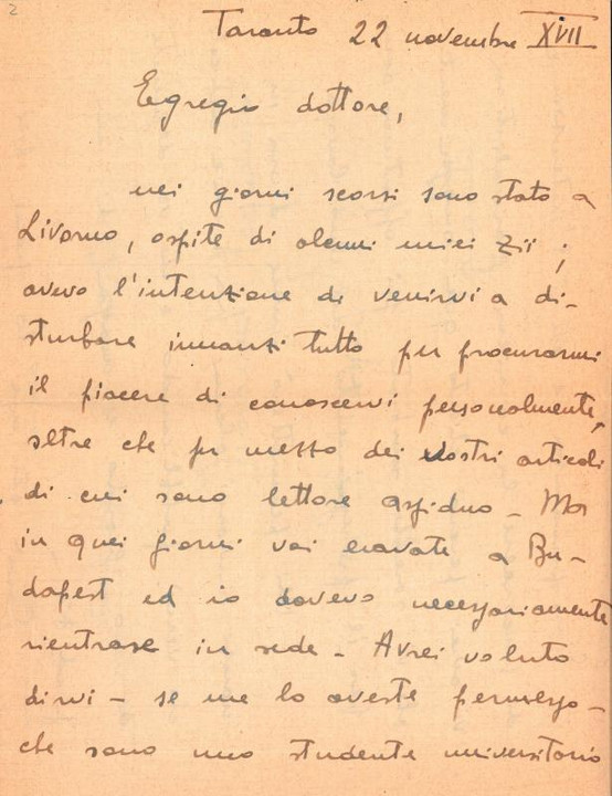 Lettera di Giovanni Acquaviva a Giovanni Ansaldo, 22-11-1938 (1)